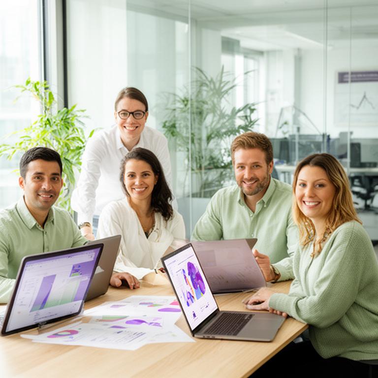 Data intelligence team working together in a bright Madeley office in Telford and Wrekin